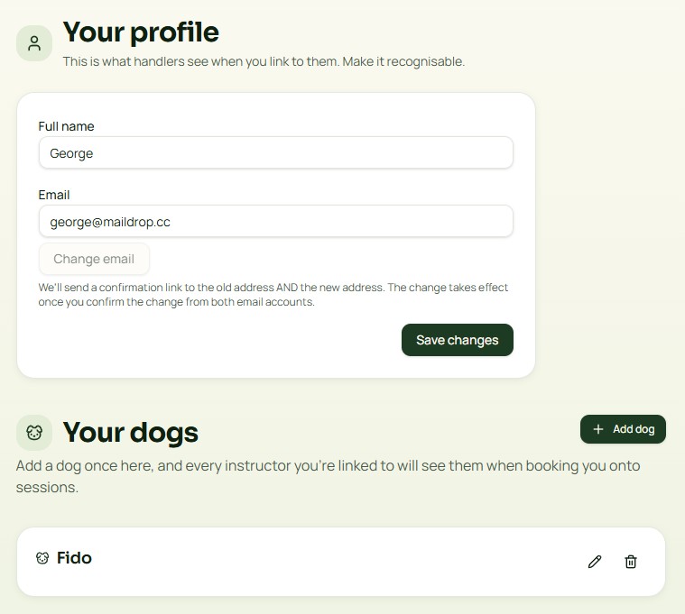 Handler profile & dogs
